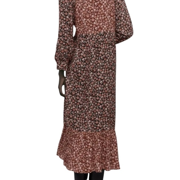 Zara Floral Printed Midi Mixed Pattern Balloon Sleeve Shirt Dress - Picture 6 of 16